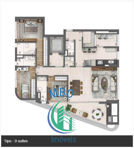 Planta - Apartamento com 3 quartos, 154m², à venda em São Paulo, Vila Olímpia - MBO Imóveis
